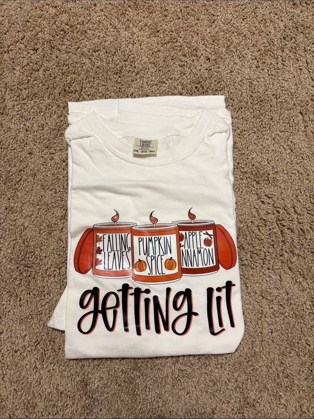 Comfort Colors White Tee with Orange & Black Candle Graphic